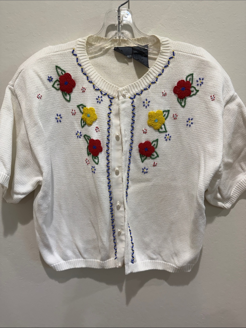 Vintage Liz Claiborne Embroidered and beaded Floral Short-Sleeve Cardigan